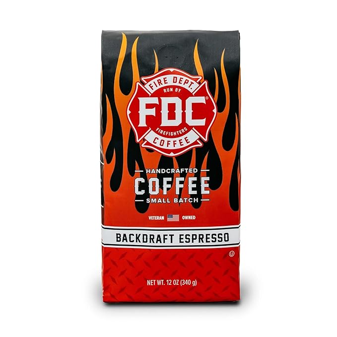 Fire Department Coffee - Gives Back to Firefighters - Backdraft Espresso Coffee Beans - Smooth & Rich - Roasted in the USA - Premium Espresso Beans - Veteran Owned - 12 oz