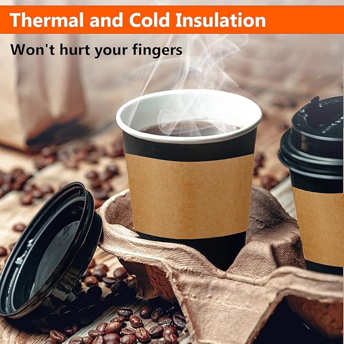 300 Packs Coffee Sleeves, Kraft Paper Cup Sleeve Disposable Coffee Cup Sleeves for Hot and Cold Drinks, Coffee Holder Sleeves for 10oz, 12oz, 16oz, 20oz Paper Coffee Cups (Cup Not Included)