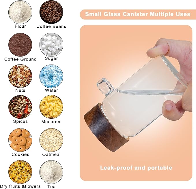 8oz Small Glass Spice Jar with Spoon Coffee Sugar Container Airtight Food Storage Canisters Bottle for Kitchen Seasoning Tea Herb Overnight Oats Bar(2×250ml(8.4oz))