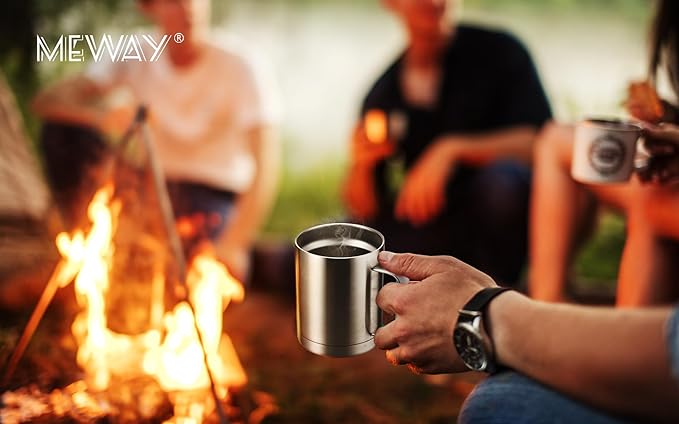 MEWAY 12oz Coffee Mug With Handle,Stainless Steel Insulated Travel Tumblers With Sliding Lid,Double Wall Vacuum Camping Cup for Hot & Cold Drinks Tea (Sliver,Set of 1)