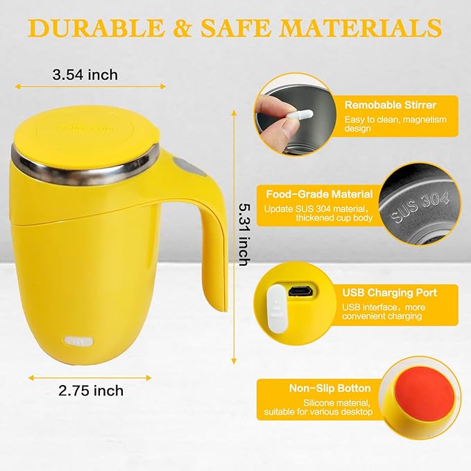 Self Stirring Mug,Rechargeable automatic magnetic Self stirring coffee mug,Rotating Home Office Travel Mixing Cup,To Stir Coffee, Chocolate, Milk, Protein,Cocoa Etc, Great For Office, School, Gym…
