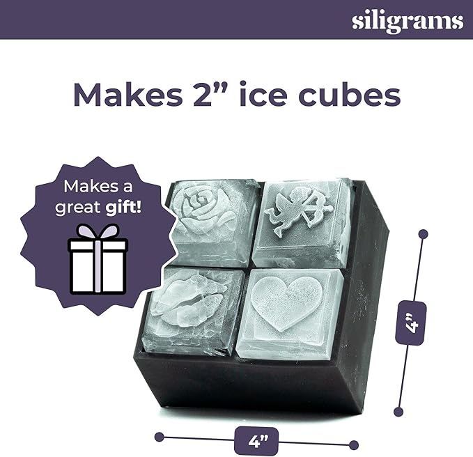 SILIGRAMS Love Ice Cube Mold – 2” Custom Whiskey & Cocktail Ice Tray – Personalized Silicone Ice Cube Mold – Romantic Gift for Couples, Weddings & Anniversaries – Reusable Ice Mold