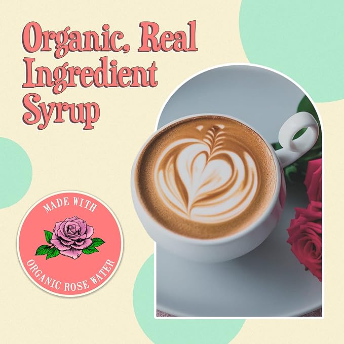 Wäbry Organic Rose Syrup – 16.4oz (468g), Natural Coffee Syrup, Perfect for Lattes, Tea, Shaved Ice and Soda, Vegan Friendly, Non-GMO, Dye-Free Snow Cone Syrup – BPA-Free Plastic Bottle