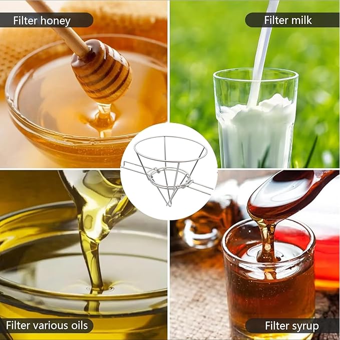 Fryer Filter Stand - Maple Syrup Cone Filter Stand, Stainless Steel Strainer Rack, Folding Arms Design | Commercial Cooking Food Preparation For Restaurant Hotel Kitchen Supplies Accessories