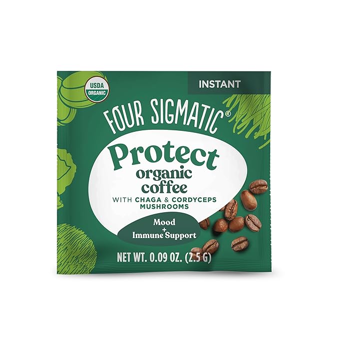 Four Sigmatic Organic Instant Coffee Powder | Mushroom Coffee Instant Mix with Cordyceps, Chaga and Eleuthero for Better Focus and Immune Support | 10 Packets
