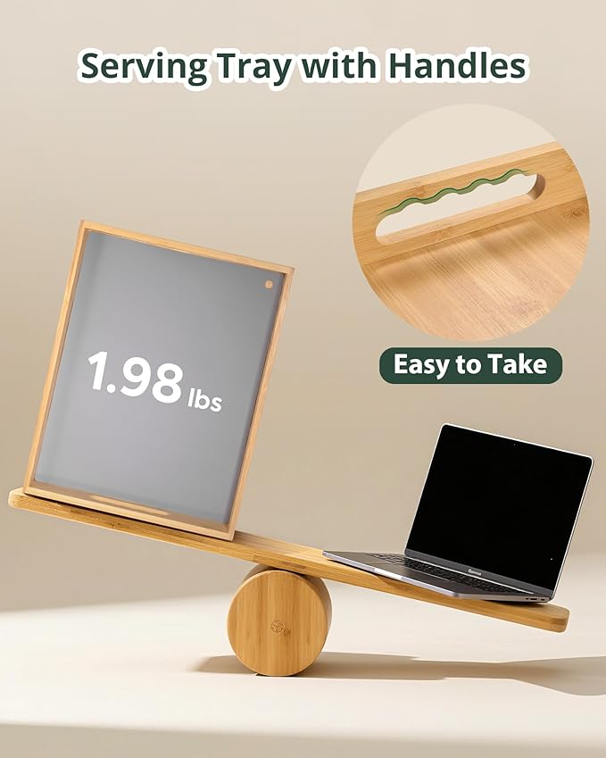 Bamboo Serving Tray with Handle, Decorative Ottoman Tray for Living Room, Coffee Table, Breakfast in Bed, Candle Display