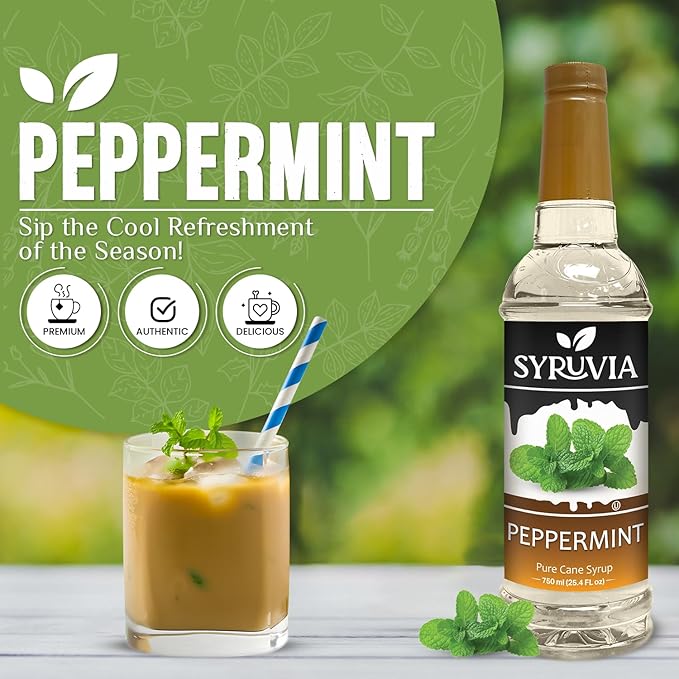 Syruvia Peppermint Syrup for Coffee, Flavored Syrup for Drinks, Lattes, and Desserts – 25.4 fl oz