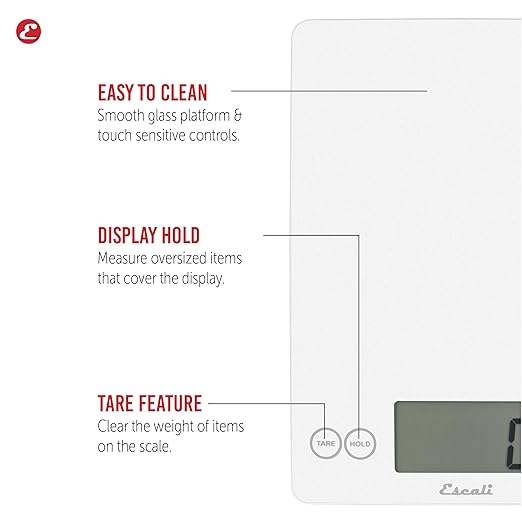 Escali Arti Digital Food Scale, Multi-Functional Kitchen Appliance, Precise Weight Measuring and Portion Control, Baking and Cooking Made Simple, Tempered Glass, Frost White