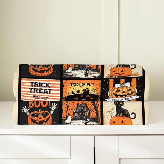 Halloween Blanket, Pumpkin Black Cat Fleece Flannel Throw Blanket, Trick or Treat Soft Lightweight Stuff Throws Gifts for Women Men Boys Girls Lovers Adults Lovers Sofa Decor 80"x60"