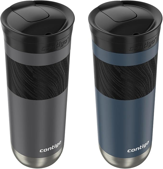 Contigo Byron 2.0 Stainless Steel Travel Mug with SNAPSEAL Lid and Grip, 20 oz, 2-Pack, Sake; Blueberry