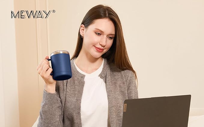 MEWAY 12oz Coffee Mug With Handle 2 Pack Bulk,Stainless Steel Insulated Travel Tumblers With Sliding Lid,Double Wall Vacuum Camping Cup for Hot & Cold Drinks (Navy Blue, 2)