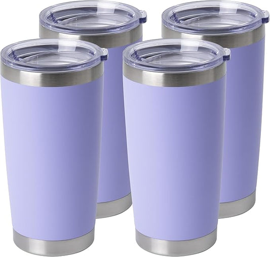 HASLE OUTFITTERS 20oz Stainless Steel Tumblers Bulk, Insulated Travel Cup with Lid, Double Wall Vacuum Coffee Mug for Cold & Hot Drinks 4 Pack, Light Purple