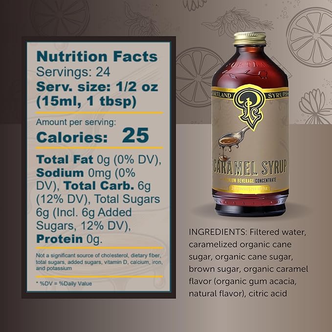 Portland Syrups Caramel Syrup – Flavoring for Coffee, Lattes, Cold Brew, Macchiatos, Cocktails, & Desserts – Ideal for Drinks & Adding a Caramel Touch to Any Beverage – 12 oz, 24 servings (Pack of 1)