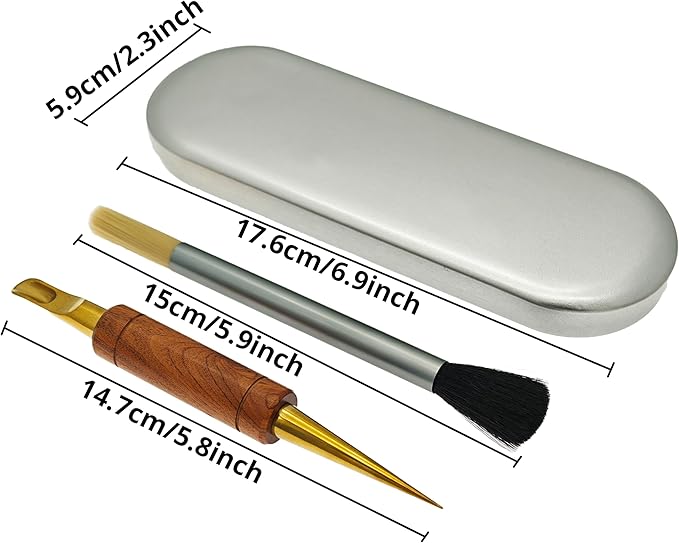 Coffee Art Pen Set for Baristas, Wooden Coffee Drawing Tool for Latte, Cappuccino, Macchiato, Espresso Milk Foam Design Pen, Premium Accessories Set with Coffee Brush and Stainless Steel Case (Gold)