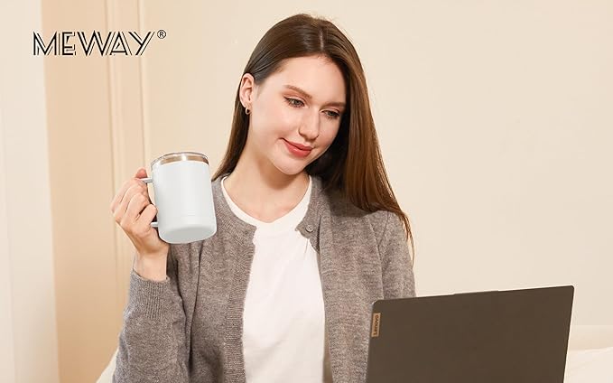 MEWAY 12oz Coffee Mug With Handle and Sliding Lid,Stainless Steel Travel Tumbler Cup with Handle,Double Wall Vacuum Insulated Camping Cup for Hot & Cold Drinks Tea (White, Set of 1