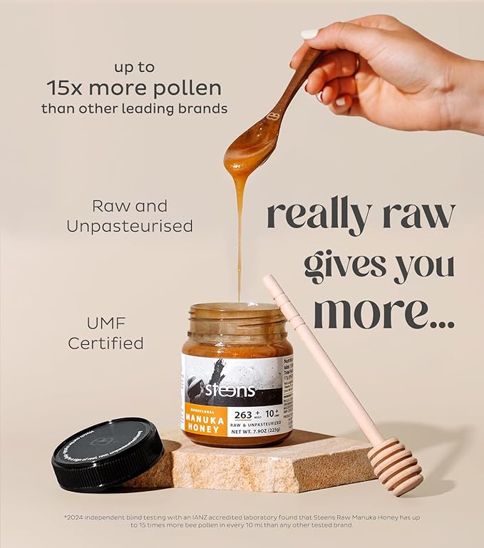 Steens Manuka Honey - MGO 263+ - Pure & Raw 100% Certified UMF 10+ Manuka Honey - Bottled and Sealed in New Zealand - 1x 7.9 oz Jar