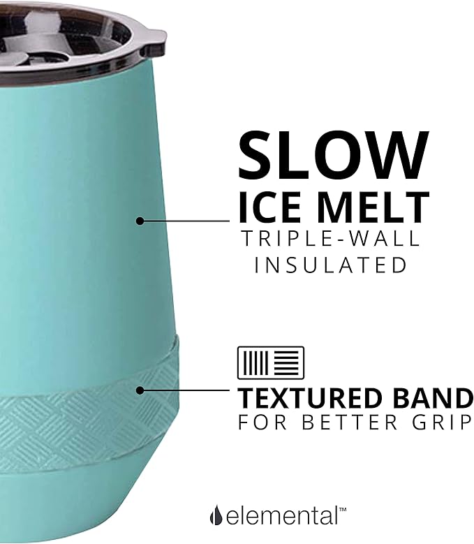 Elemental Recess Wine Tumbler - Triple Wall Insulated Stainless Steel Coffee Mug for Hot & Cold Drinks - Portable Cup with Shatterproof Sip Lid for Camping, Outdoor & Travel - 10oz - Robin's Egg