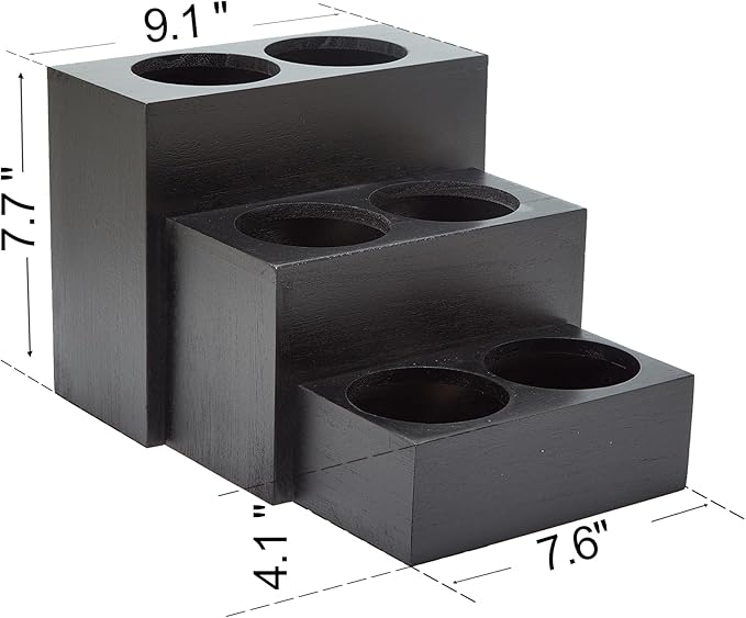 Black Wood Coffee Syrup Rack Organizer, 3 Tier Syrup Bottle Holder for Coffee Bar, 6 Bottles(750ml) Storage Stand for Syrup, Wine, Dressing for Kitchen Coffee Station(3 Separate Pieces)