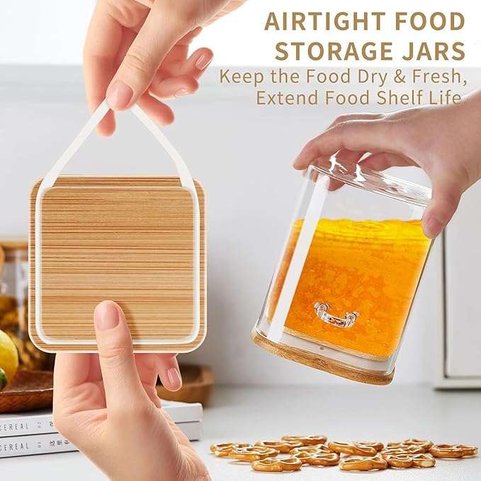 Unbreakable Glass Jars with Airtight Lids and Spoons, 2Pcs Overnight Oats Containers with Lids and Spoons, Glass Food Storage Containers for Coffee Beans, Flour, Sugar, Cookie, Pasta