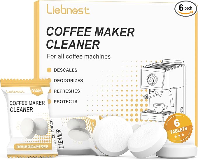 6 Count Coffee Maker Cleaner & Descaler Tablets, Effective Cleaning Coffee Pot Cleaner Tablets, Compatible with Nespresso, Breville, Keurig, Ninja, Delonghi, Miele