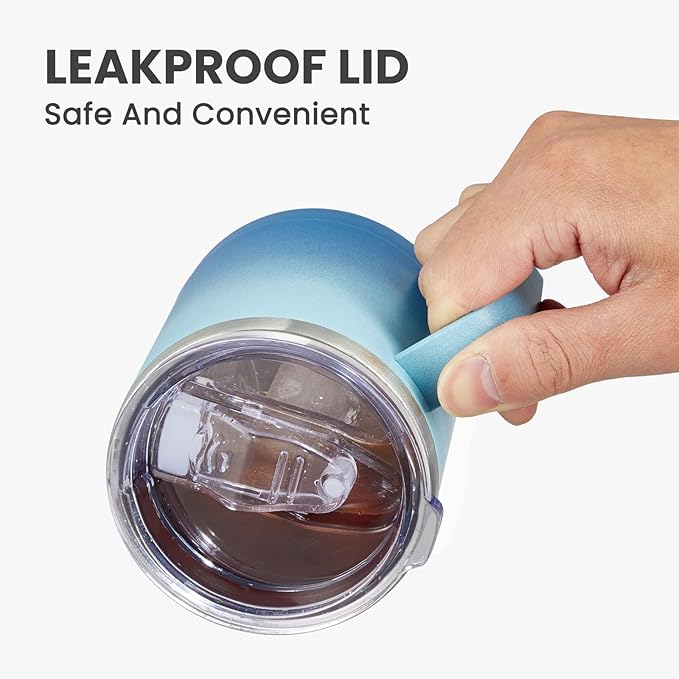 MEWAY 12oz Coffee Mug With Handle 2 Pack Bulk,Stainless Steel Insulated Travel Tumblers With Sliding Lid,Double Wall Vacuum Camping Cup for Hot & Cold Drinks Tea (Bubble Gum&Blue Waves,Set of 2)