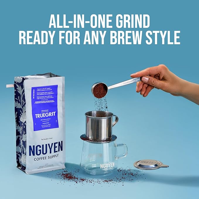 Nguyen Coffee Supply - Truegrit Robusta: Medium Roast Ground Coffee Beans, Vietnamese Single Origin, Direct Trade, Low Acid with High Caffeine Content, Roasted in Brooklyn [5 Ib Bag]