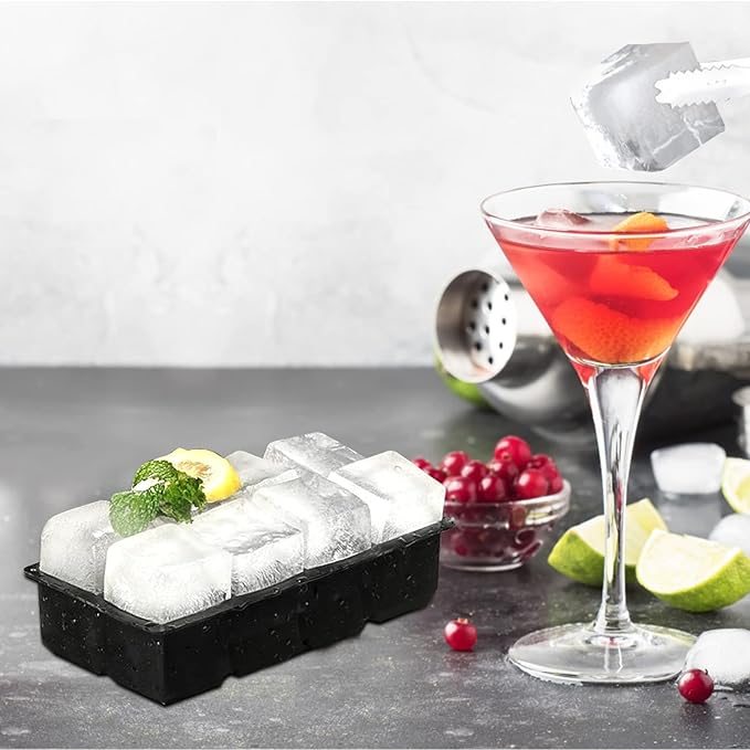 Samuelworld Premium Ice Tray Combo, Large Ice Sphere Maker & Giant Ice Cube Trays, 2 Packs, Food Grade, Easy To Use, Spill-Free Integrated Funnels, Whiskey Bourbon Cocktails (Black)