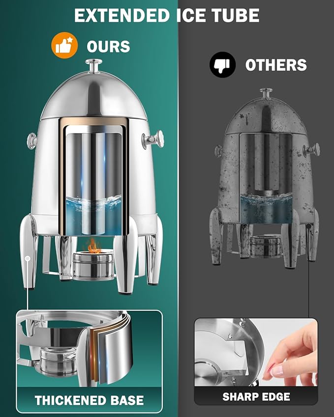 Coffee Urn With Fuel Holder, 3.2 Gallon/12L Stainless Steel Beverage Dispensers for Coffee Tea Hot Water, Hot Drink Dispenser with Stand, Chafer Urn with Spigot for Parties Catering (Silver), N6