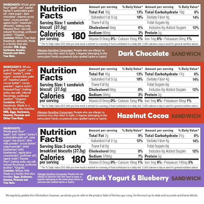 Olyra Variety Pack Sandwich Breakfast Biscuits, Healthy Snacks for Adults and Kids, Low Sugar, Organic Cookies, Office Snacks, USDA Certified, Non GMO 24 Packs