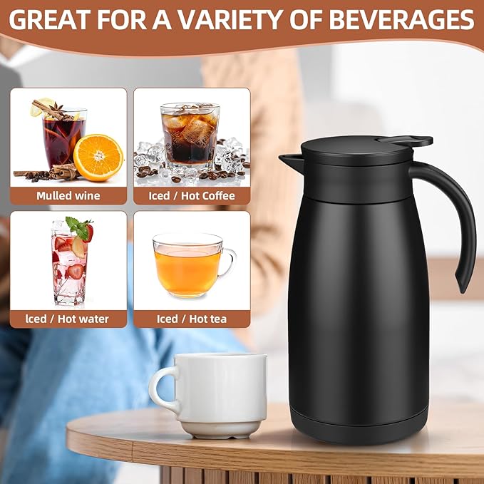 Norme 2 Pcs Thermal Coffee Carafe Insulated Stainless Steel Coffee Carafe for Hot Liquid Vacuum Thermal Pot Creamer Pitcher Dispenser with Brushes Keeping Hot Water Milk(Black,34 oz)