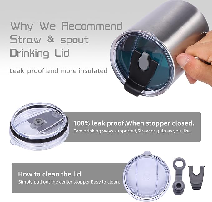 Volhoply 12oz Insulated Leakproof Coffee Mug with Flip & Straw Lid Bulk 4 Pack,Double Wall Vacuum Stainless Steel Travel Tumbler Cup with Handle,Camping Mugs Keep Cold/Hot(Silver,4 Set)