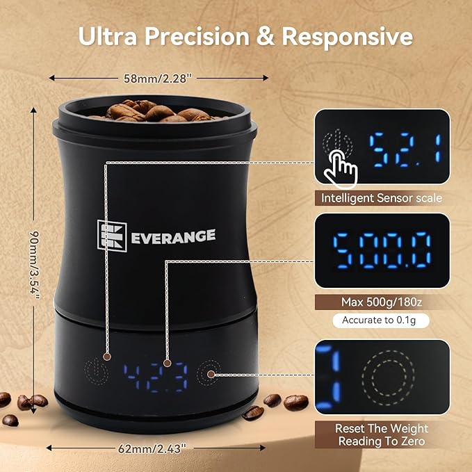 Digital Coffee Scale with Timer - Rechargeable Espresso Scale Precise Pour Over & Drip Coffee Scale, LED Display, Includes Dosing Cup, Black