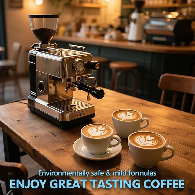 USKICH Coffee Machine Cleaner Descaler Tablets Kit Compatible 12 Espresso Machine Tablet and 1 Reusable Rinse Pods- 48 Cleaning Tablets and 6 Water Filters-3 in 1 Cup Lid Gap Cleaning Brush