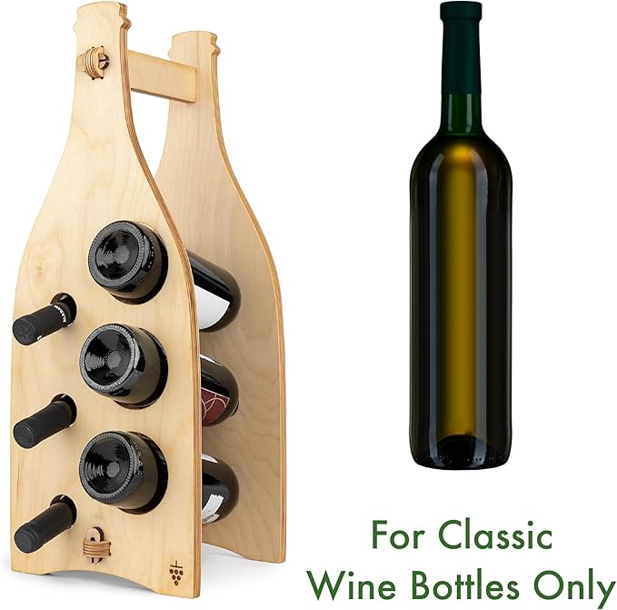 KAKALI Freestanding Wooden Wine Rack - Wood Wine Bottle Rack - Free Standing Bottle Storage - Countertop Racks for Bottles - House Warming Gifts for Casual Drinkers, 6 Bottle Storage