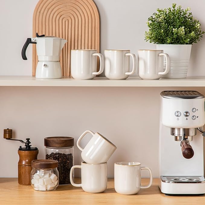 vancasso Coffee Mugs Set of 6, 12 Oz Ceramic Coffee Cups with Handle, Ceramic Unique Glaze Coffee Cup for Cappuccino, Latte, Tea, Cocoa, Dishwasher & Microwave Safe Gift Sets, Beige, Series PLAYA