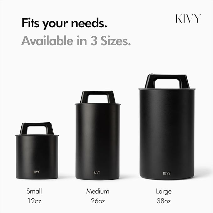KIVY Vacuum Seal Coffee Canister [AIRTIGHT] - Coffee Canister with Airtight Lid - Airtight Jar - Air Tight Coffee Container - Coffee Storage Vacuum Canister (Stainless Steel)