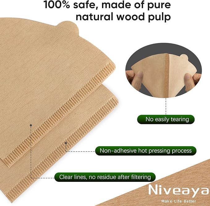 Niveaya 200 Count Cone Coffee Filters, Size 02 Natural Unbleached Paper Coffee Filter, Disposable Cone Filters for Pour Over and Drip Coffee Maker (2-4Cup)