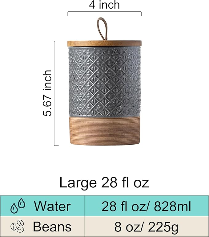 Coffee Container Jar with Lid, Ceramic Food Storage Jars for Spice Sugar Cookie, Large Kitchen Canisters for Countertop Coffee Bar Accessories Housewarming Weeding Gift - Gray & 28 fl.oz