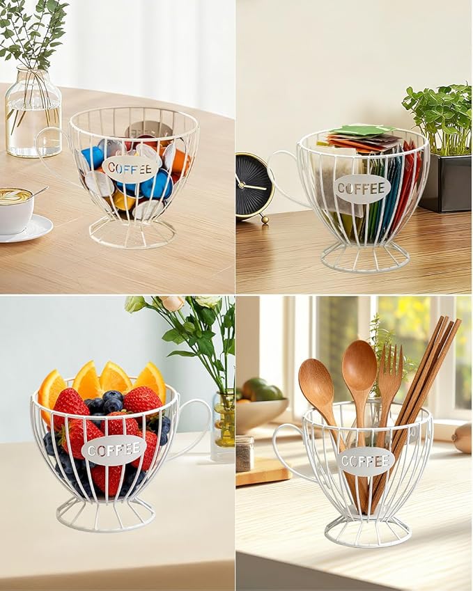 Coffee Pod Holder Large Capacity Coffee Pod Storage Metal Kitchen Countertop Organizer for Home Office White