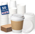 Fit Meal Prep 50 Pack 10 oz Disposable Coffee Cups with Lids, Sleeves, Leak-Proof To Go Coffee Cups with Lids, Durable Hot Paper Cups for Home, Office, Party, Business