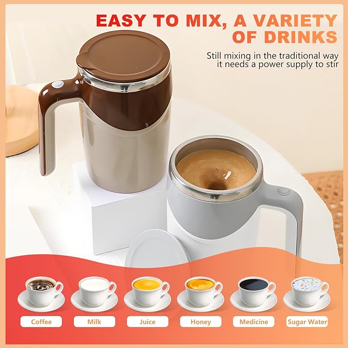 Automatic Self-Stirring Coffee Mug, Automatic Mixing Coffee, Milk, Protein Powder, Chocolate, Cocoa, Stainless Steel Material Suitable for Home, Office, and Travel, Exquisite Gifts (white)