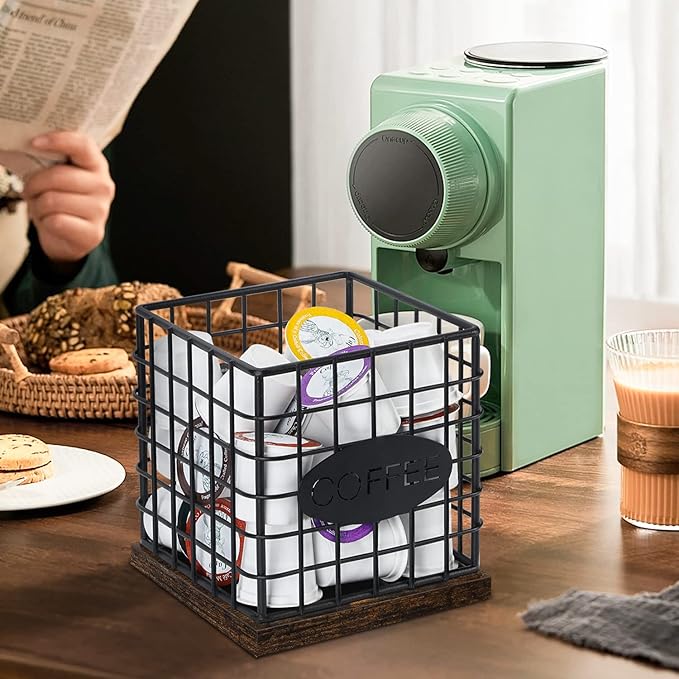 YINMIT K Cup Holder Organizer, Sturdy Coffee Pod Holder Organizer, 35 Kcup Large Capacity Storage Basket for Kitchen Counter and Office Desktop (Square Grid)