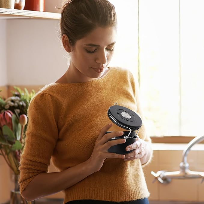 Coffee Canister, Airtight Coffee Container with Date Tracker Lid, Stainless Steel Canister for Kitchen Food Storage (Black, 9oz)