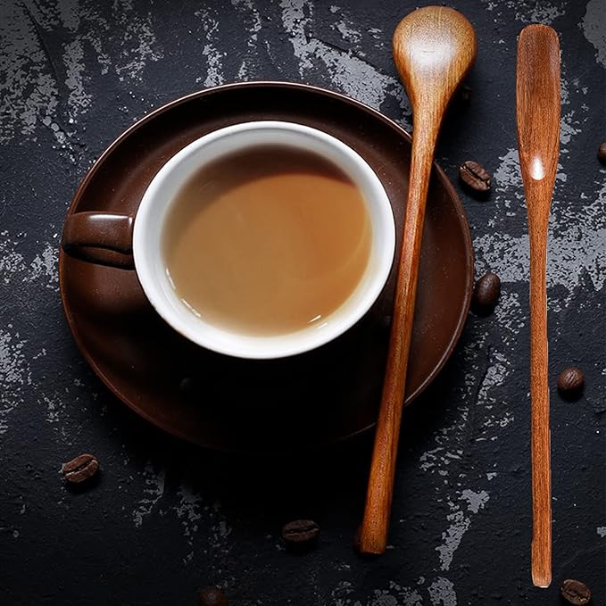 Wooden Spoons Long Handle Wooden Coffee Spoons Tea spoon Wooden Mixing Honey Spoon Handmade Wood Stirring Spoon for Kitchen Cooking Utensils(9PCS)