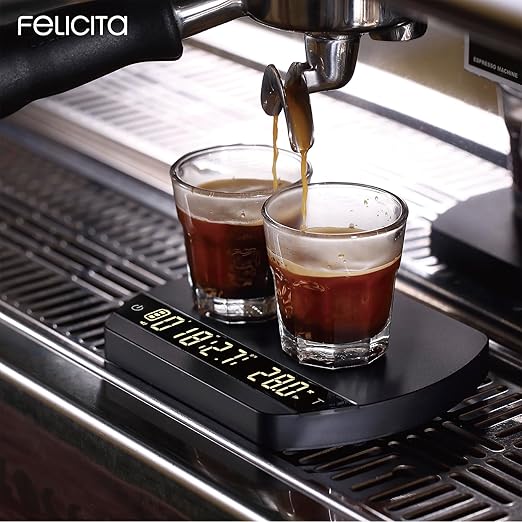 FELICITA ARC Coffee Scale, Electronic Espresso Scale and Pour-Over Coffee Scale with Timer, 0.1g Accurate, Water Flow Rate and Auto Timing Functions with 5 Working Modes