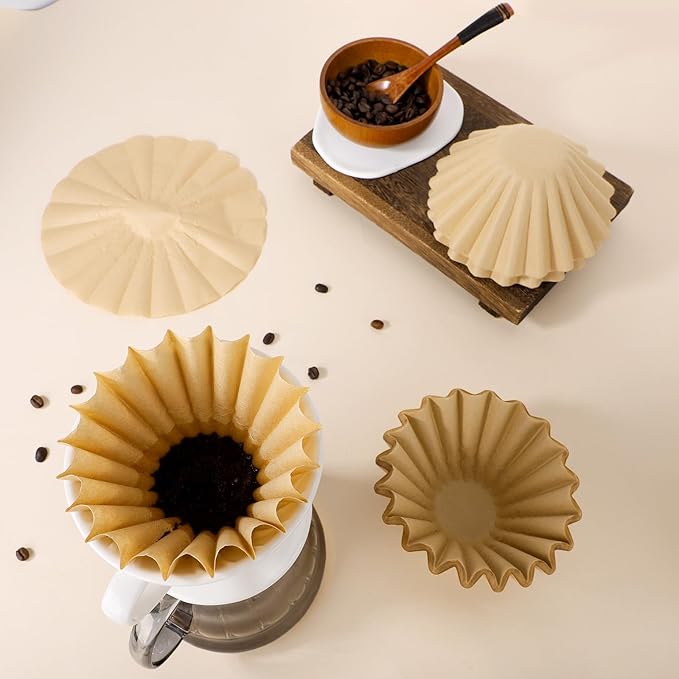 Segarty 200pcs 1-4 Cup Disposable Coffee Paper Filters, 7.2in Natural Unbleached Brown Basket Coffee Filters Bar Accessories for Pour Over Maker Coffee Brewer Dripper Machine for Home Cafeteria Office