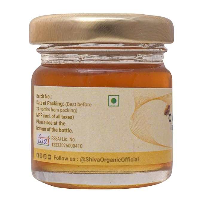 Shiva Organic Cardamom Infused Honey - 100% Natural and Pure Organic Honey- GMP Certified 1.76 Ounces (50g))