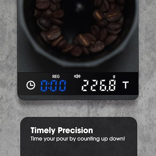 Metal Coffee Scale with Timer, Espresso Scale with Auto Timing, 3 Mode for Espresso Machine and Pour-Over, 2kg/0.1g High Precision Scale, Aluminum Body with LCD Display, Rechargeable