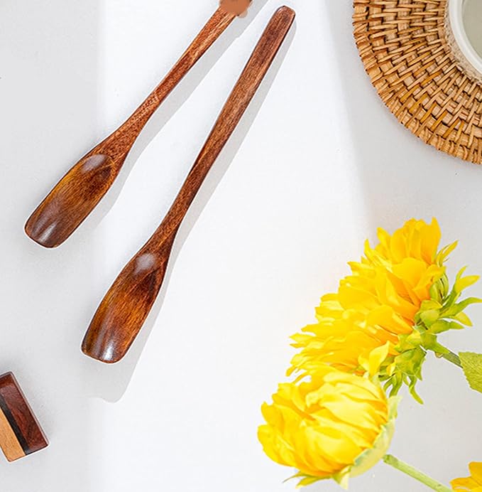Wooden Spoons Long Handle Wooden Coffee Spoons Tea spoon Wooden Mixing Honey Spoon Handmade Wood Stirring Spoon for Kitchen Cooking Utensils(9PCS)