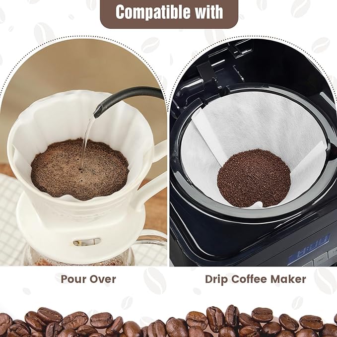 200 Count Cone Coffee Filters #4, White 04 Coffee Filters 8-12 Cup, Disposable Natural Paper Filters, No.4 Cone Filters For Ninja, Pour Over and Drip Coffee Maker